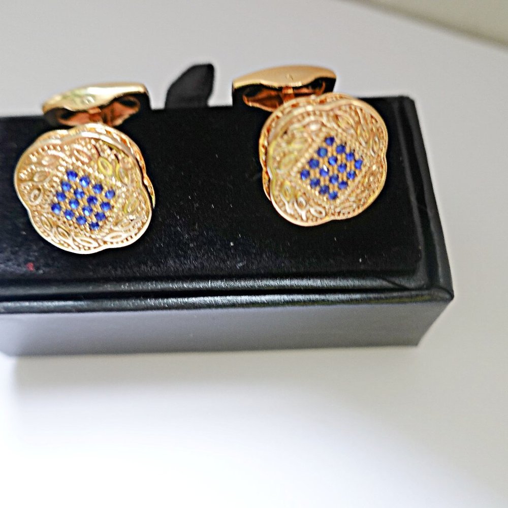 Blue Topaz 14k Gold Plated Blue  Cufflinks NWOT